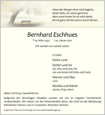Anzeige von Bernhard Eschhues von Westfälische Nachrichten