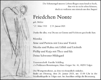Anzeige von Friedchen Nonte von Westfälische Nachrichten