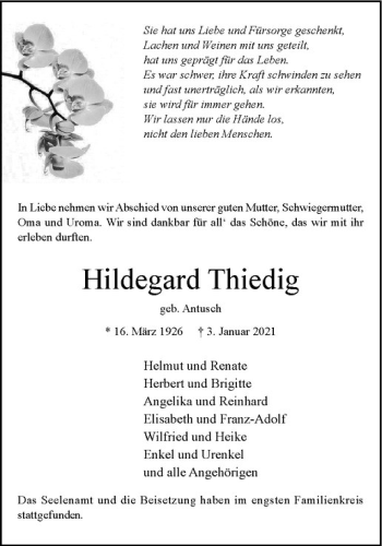 Anzeige von Hildegard Thiedig von Westfälische Nachrichten