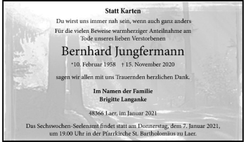 Anzeige von Bernhard Jungfermann von Westfälische Nachrichten