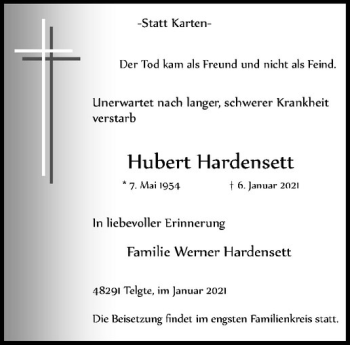 Anzeige von Hubert Hardensett von Westfälische Nachrichten