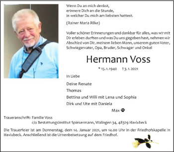 Anzeige von Hermann Voss von Westfälische Nachrichten