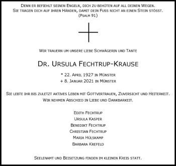 Anzeige von Ursula Fechtrup-Krause von Westfälische Nachrichten
