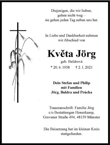 Anzeige von Kveta Jörg von Westfälische Nachrichten