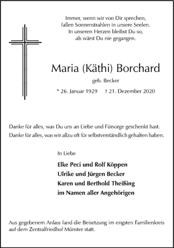 Anzeige von Maria Borchard von Westfälische Nachrichten