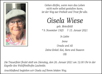 Anzeige von Gisela Wiese von Westfälische Nachrichten