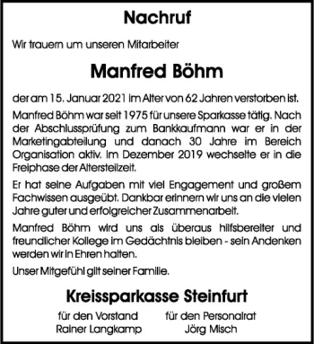 Anzeige von Florian Böhm von Westfälische Nachrichten