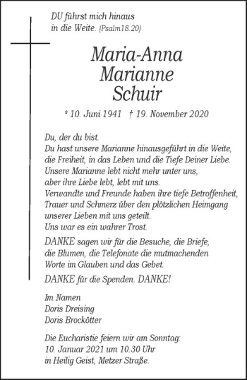 Anzeige von Maria-Anna Schuir von Westfälische Nachrichten