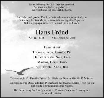 Anzeige von Hans Frönd von Westfälische Nachrichten