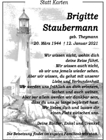 Anzeige von Brigitte Staubermann von Westfälische Nachrichten