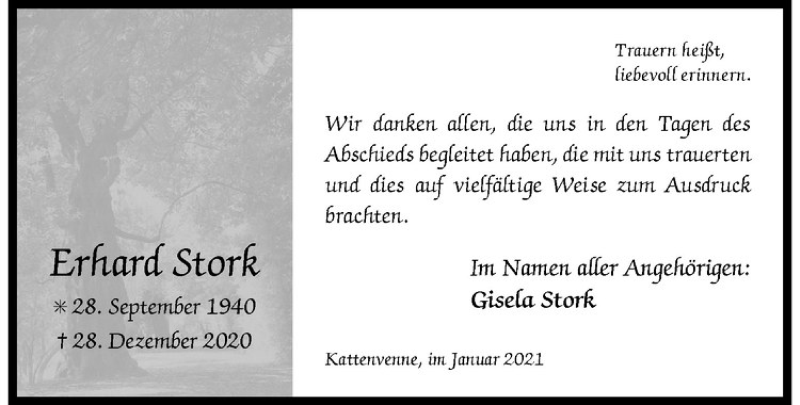  Traueranzeige für Erhard Stork vom 30.01.2021 aus Westfälische Nachrichten