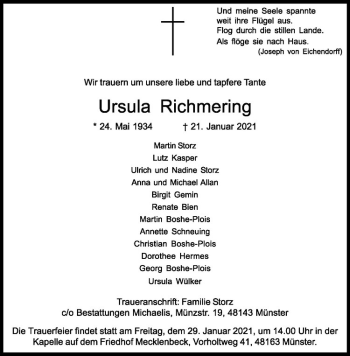 Anzeige von Ursula Richmering von Westfälische Nachrichten