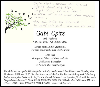 Anzeige von Gabi Opitz von Westfälische Nachrichten