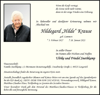 Anzeige von Hildegard 
