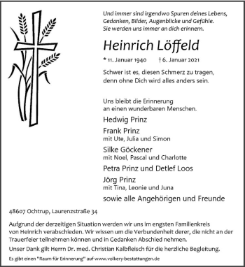 Anzeige von Löffeld Heinrich von Westfälische Nachrichten