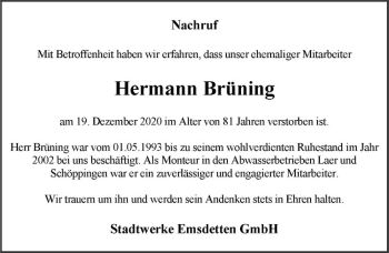 Anzeige von Hermann Brüning von Westfälische Nachrichten