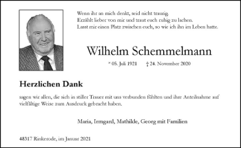 Anzeige von Wilhelm Schemmelmann von Westfälische Nachrichten
