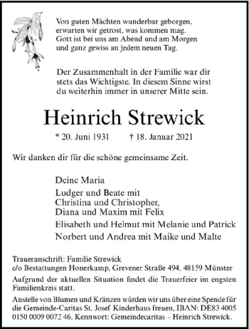 Anzeige von Heinrich Strewick von Westfälische Nachrichten