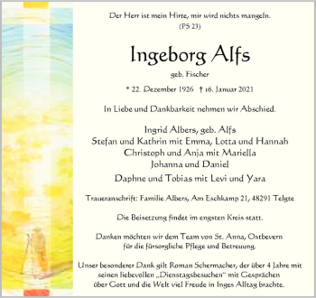 Anzeige von Ingeborg Alfs von Westfälische Nachrichten