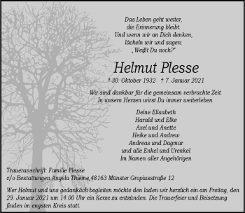 Anzeige von Helmut Plesse von Westfälische Nachrichten