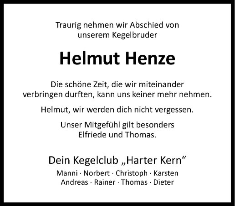  Traueranzeige für Helmut Henze vom 23.01.2021 aus Westfälische Nachrichten
