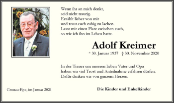 Anzeige von Adolf Kreimer von Westfälische Nachrichten