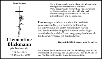 Anzeige von Clementine Blickmann von Westfälische Nachrichten