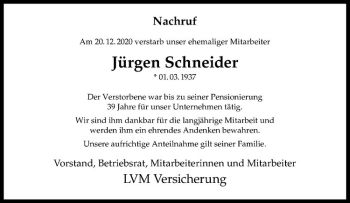 Anzeige von Jürgen Schneider von Westfälische Nachrichten