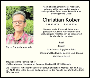 Anzeige von Christian Kober von Westfälische Nachrichten