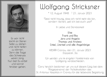Anzeige von Wolfgang Stricksner von Westfälische Nachrichten