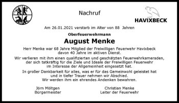 Anzeige von August Menke von Westfälische Nachrichten