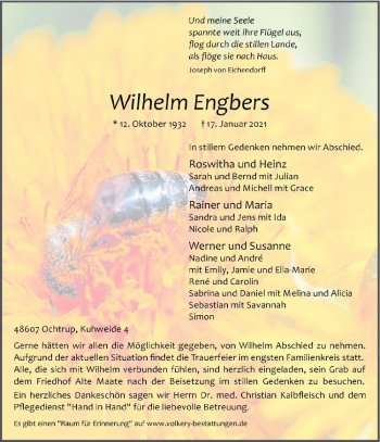 Anzeige von Wilhelm Engbers von Westfälische Nachrichten