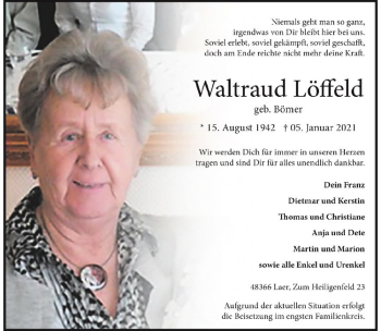 Anzeige von Waltraud Löffeld von Westfälische Nachrichten