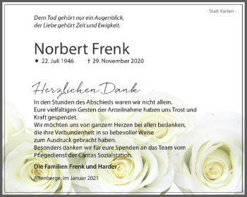 Anzeige von Noorbert Frenk von Westfälische Nachrichten