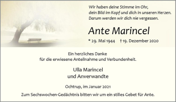 Anzeige von Ante Marincel von Westfälische Nachrichten