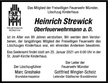 Anzeige von Heinrich Strewick von Westfälische Nachrichten