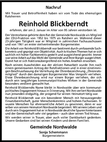Anzeige von Reinhold Blickberndt von Westfälische Nachrichten