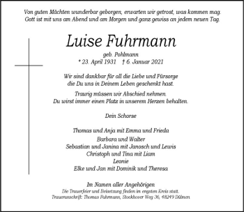 Anzeige von Luise Fuhrmann von Westfälische Nachrichten