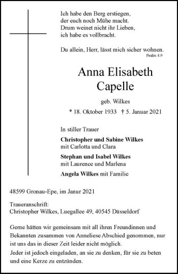 Anzeige von Anna Elisabeth Capelle von Westfälische Nachrichten