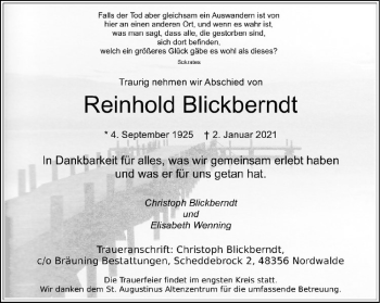 Anzeige von Reinhold Blickberndt von Westfälische Nachrichten