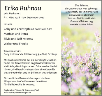 Anzeige von Erika Ruhnau von Westfälische Nachrichten