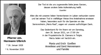 Anzeige von Hermann Ulbrich von Westfälische Nachrichten
