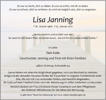 Anzeige von Lisa Janning von Westfälische Nachrichten
