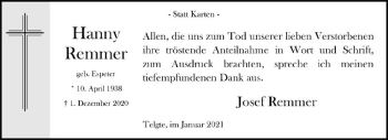 Anzeige von Hanny Remmer von Westfälische Nachrichten