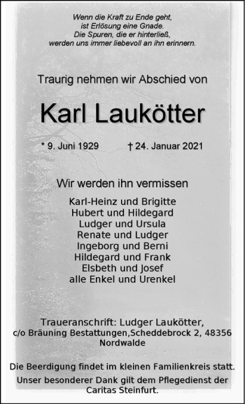 Anzeige von Karl Laukötter von Westfälische Nachrichten