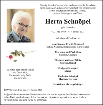 Anzeige von Herta Schnöpel von Westfälische Nachrichten