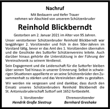 Anzeige von Reinhold Blickberndt von Westfälische Nachrichten