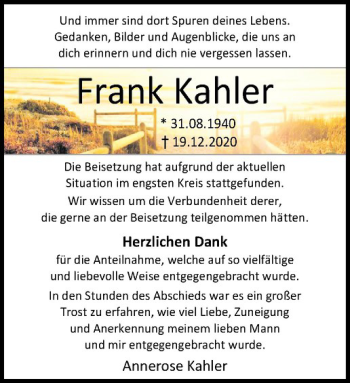 Anzeige von Frank Kahler von Westfälische Nachrichten