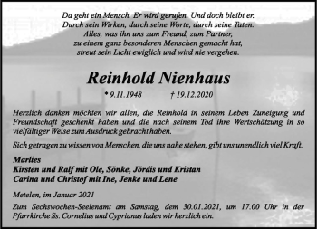 Anzeige von Reinhold Nienhaus von Westfälische Nachrichten