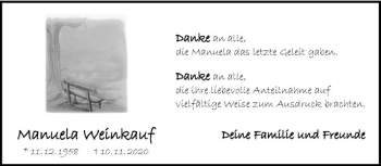 Anzeige von Manuela Weinkauf von Westfälische Nachrichten